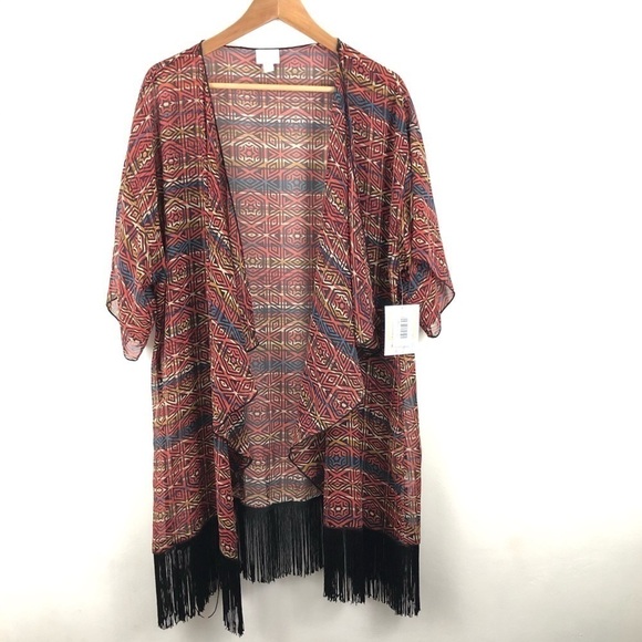 LuLaRoe Monroe Kimono Sheer Black Fringe L - Picture 3 of 7